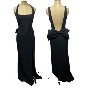 NWT Windsor Elegant Bow Evening Black Dress Open Back Maxi MD Classic Formal